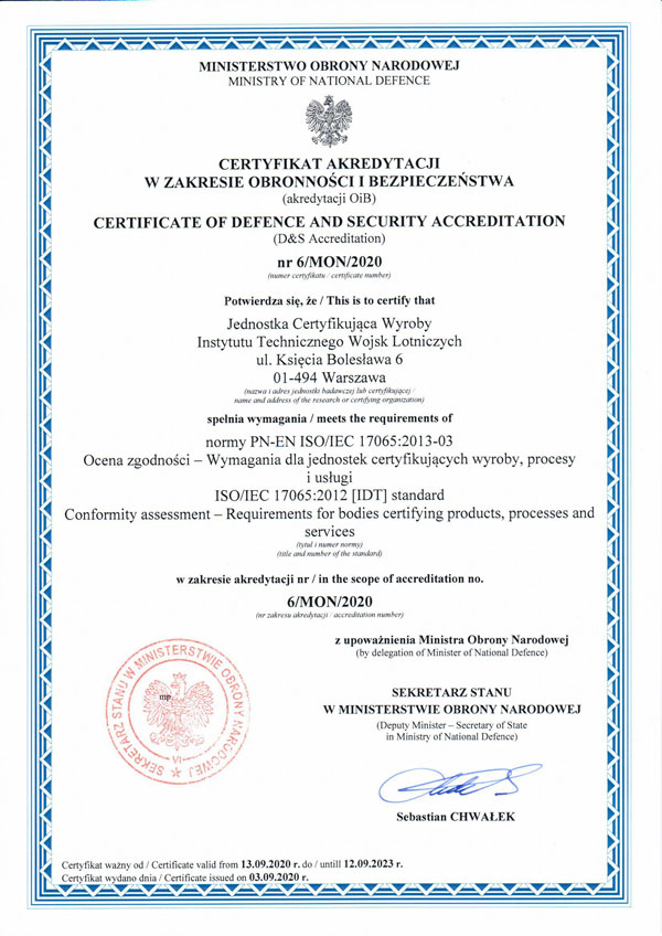 Certyfikat JCW 6 MON 2020